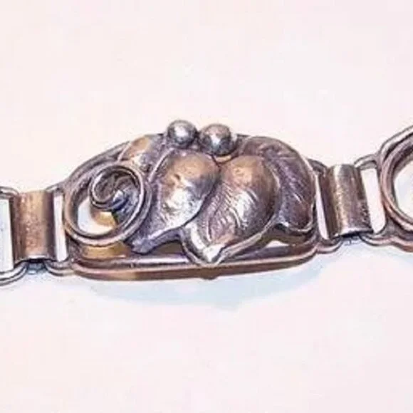 JosKahn Denmark Danish Modern Sterling Silver Link Bracelet - Stylized Florals